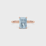 Rose gold Fancy Blue Radiant Cut Diamond Hidden Halo Solitaire Engagement Ring with Prong Setting