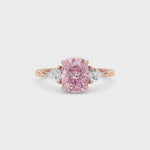 Rose gold Three-Stone Fancy Pink Cushion Cut Diamond Ring with Trillion Side Stones