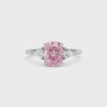 White gold Three-Stone Fancy Pink Cushion Cut Diamond Ring with Trillion Side Stones