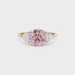 Yellow gold Three-Stone Fancy Pink Round Cut Diamond Ring with Heart Side Stones