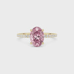 Yellow gold Fancy Pink Oval Cut Diamond Solitaire with Pavé Band