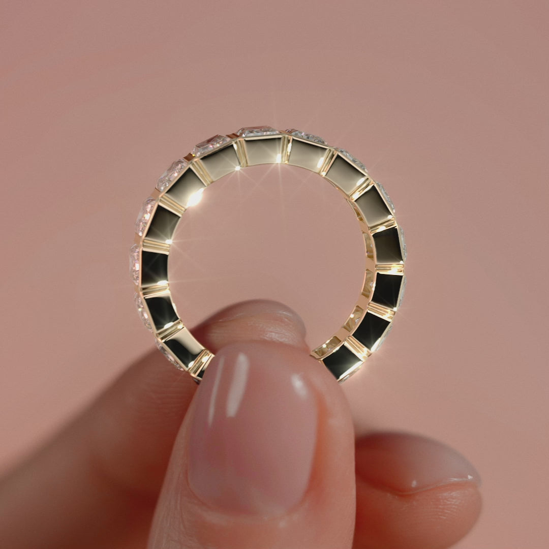 Yellow gold Radiant Bezel Diamond Eternity Band