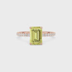 Rose gold Fancy Yellow Emerald Cut Diamond Solitaire with Pavé Band