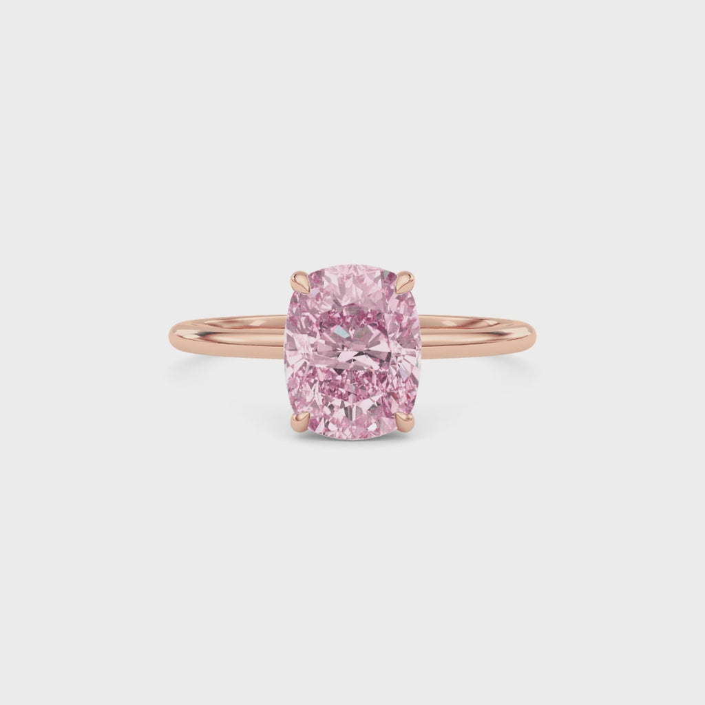 Rose gold Fancy Pink Cushion Cut Diamond Hidden Halo Solitaire Engagement Ring with Prong Setting