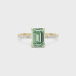 Yellow gold Fancy Green Emerald Cut Diamond Solitaire with Pavé Band