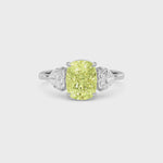 Yellow gold Three-Stone Fancy Yellow Cushion Cut Diamond Ring with Heart Side Stones