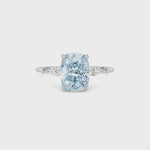 Silver Fancy Blue Cushion Cut Diamond Marquise Side Stone Engagement Ring