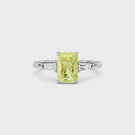 Yellow gold Three-Stone Fancy Yellow Radiant Cut Diamond Ring with Tapered Baguette Side Stones