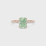 Rose gold Fancy Green Cushion Cut Diamond Solitaire with Pavé Band