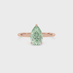 Rose gold Fancy Green Pear Cut Diamond Hidden Halo Solitaire Engagement Ring with Prong Setting