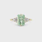 Yellow gold Three-Stone Fancy Green Radiant Cut Diamond Ring with Heart Side Stones