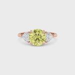 Rose gold Three-Stone Fancy Yellow Round Cut Diamond Ring with Heart Side Stones