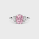 Platinum Three-Stone Fancy Pink Cushion Cut Diamond Ring with Heart Side Stones