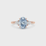 Rose gold Three-Stone Fancy Blue Oval Cut Diamond Ring with Trillion Side Stones