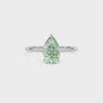 Silver Fancy Green Pear Cut Diamond Hidden Halo Solitaire Engagement Ring with Prong Setting