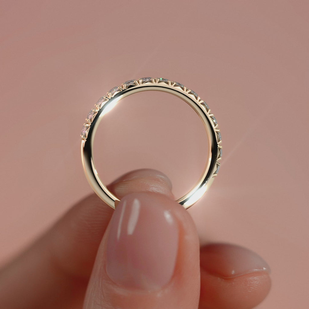 Yellow gold Round Diamond Half Eternity Band with Prong Setting