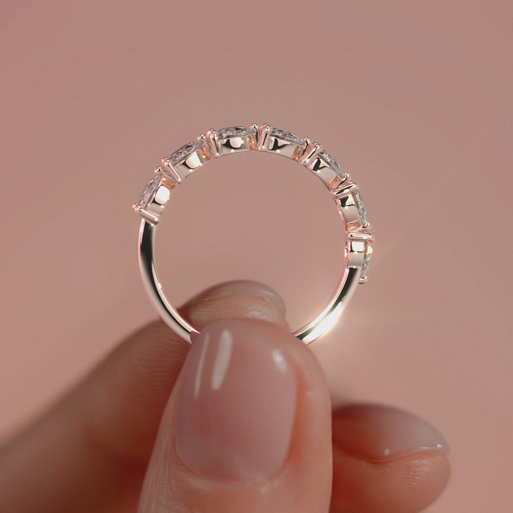 Rose gold Pear Diamond Half Eternity Band with Prong Setting