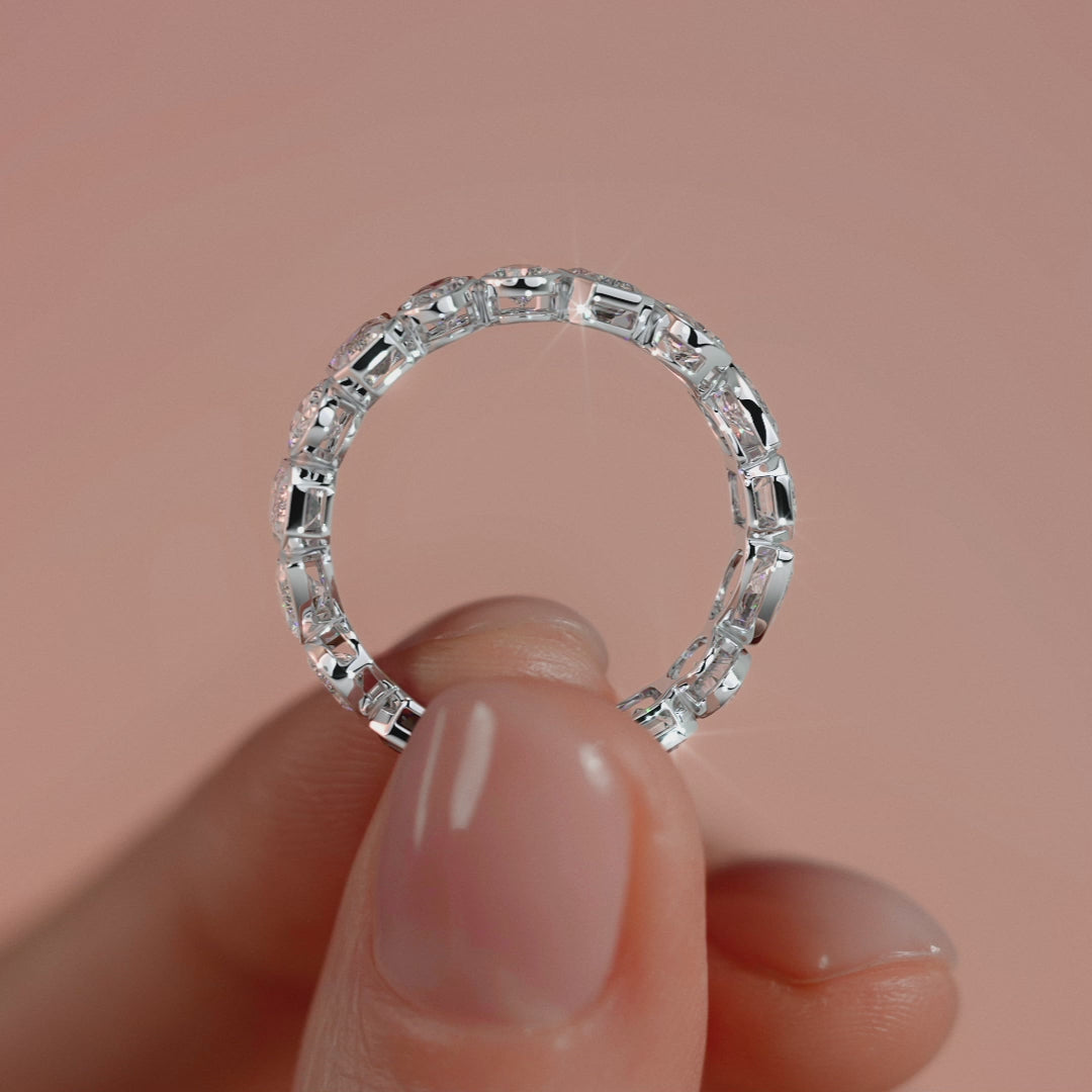 Silver Multi Shape Diamond Eternity Band with Bezel Setting