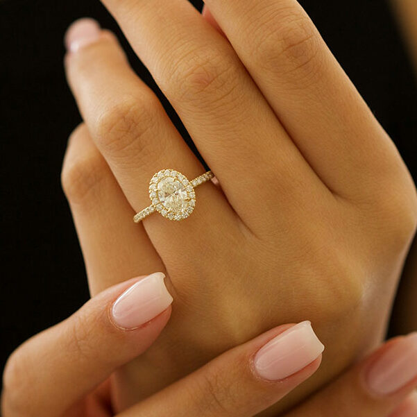 14k Gold Oval Lab Grown Diamond Halo Engagement Ring – David's House of  Diamonds