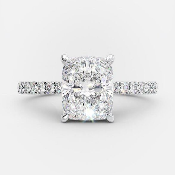 Frankie 2.69 ct lab grown pave cushion cut engagement ring