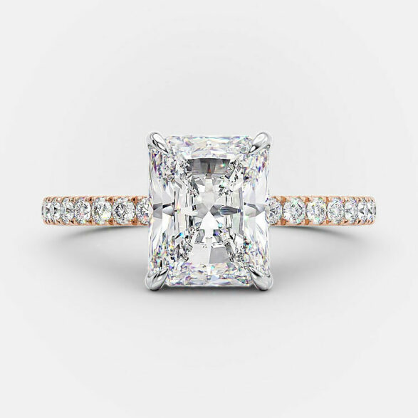 Agape two-tone elongated radiant engagement ring