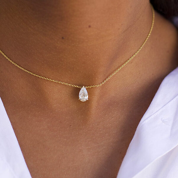 1 Ct. Pear Shaped diamond Necklace In 14K Rose Gold | Fascinating Diamonds