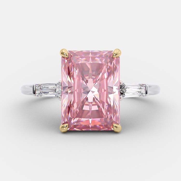 Ariel 2.63 carat lab grown fancy pink radiant with baguette side stones