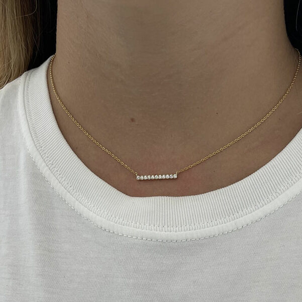 Pave Bar Necklace 14k yellow gold